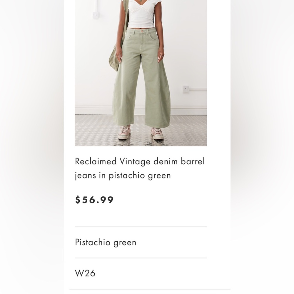 Reclaimed Vintage Women's Wide Leg Jeans in Pistachio
